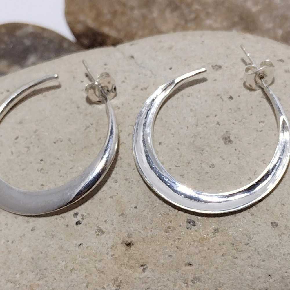 Vintage Sterling Silver Crescent Moon Hoop Earrin… - image 4