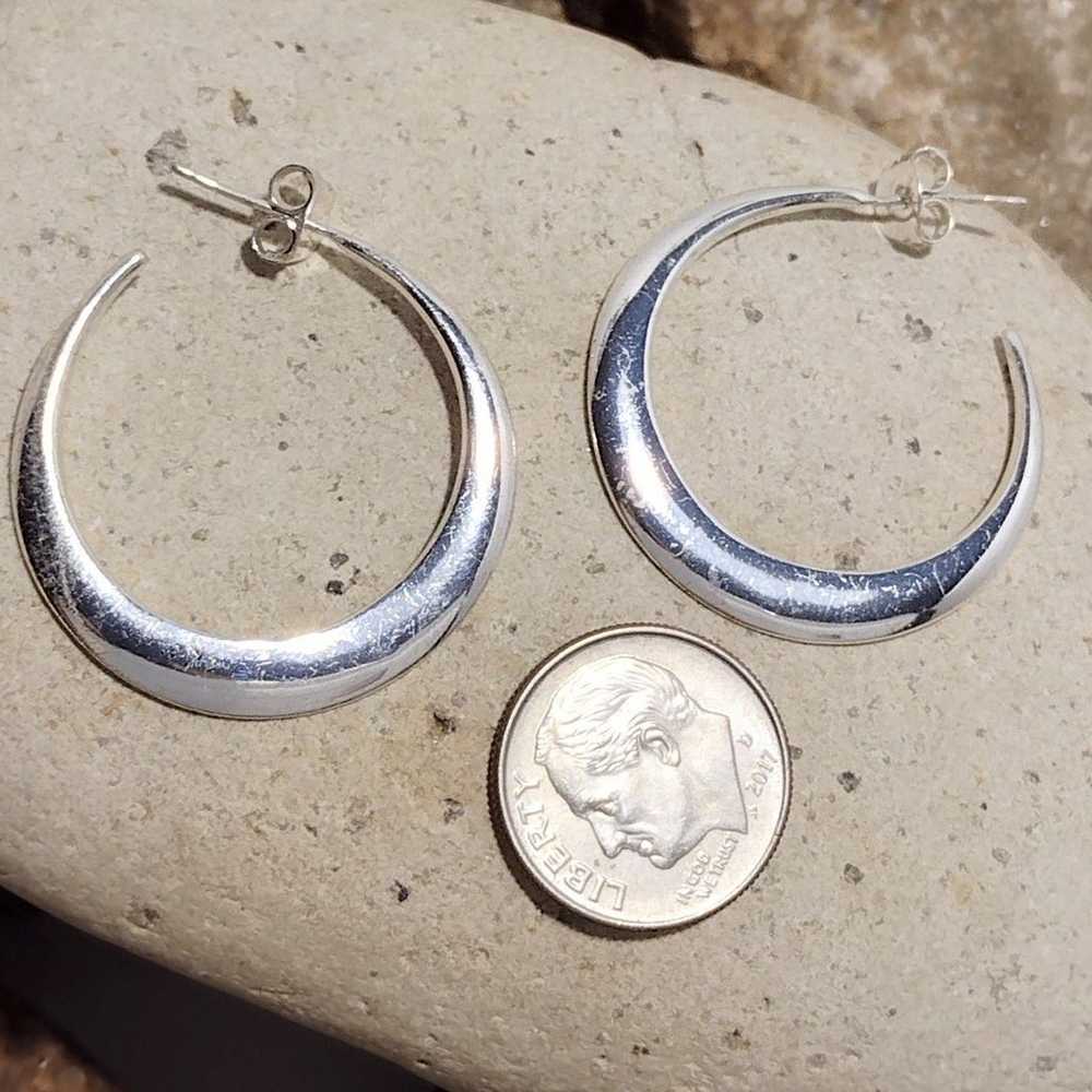 Vintage Sterling Silver Crescent Moon Hoop Earrin… - image 5