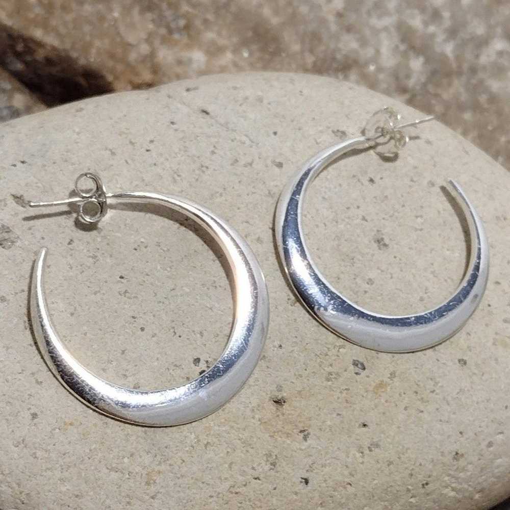 Vintage Sterling Silver Crescent Moon Hoop Earrin… - image 6