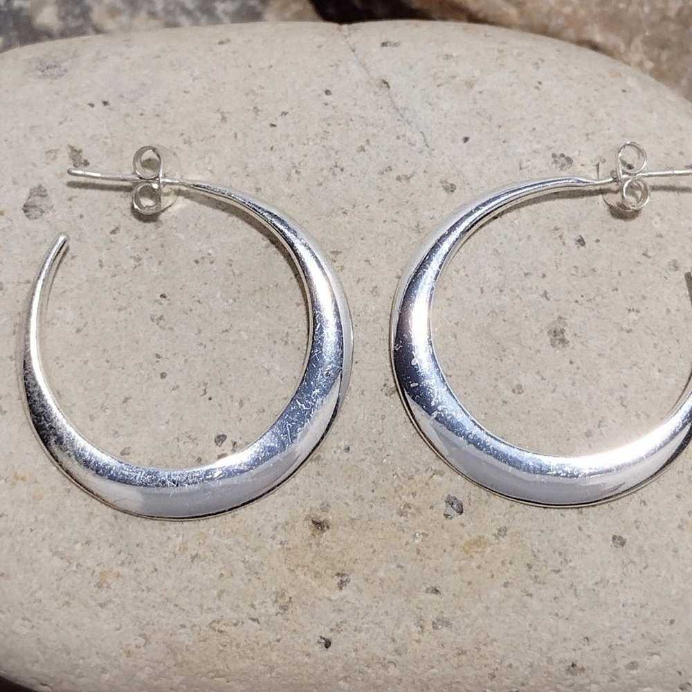 Vintage Sterling Silver Crescent Moon Hoop Earrin… - image 7