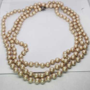 Vintage Faux Glass Pearl Extra Long 72" Hand Knot… - image 1