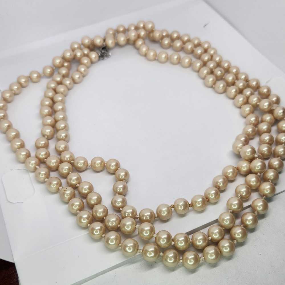 Vintage Faux Glass Pearl Extra Long 72" Hand Knot… - image 3