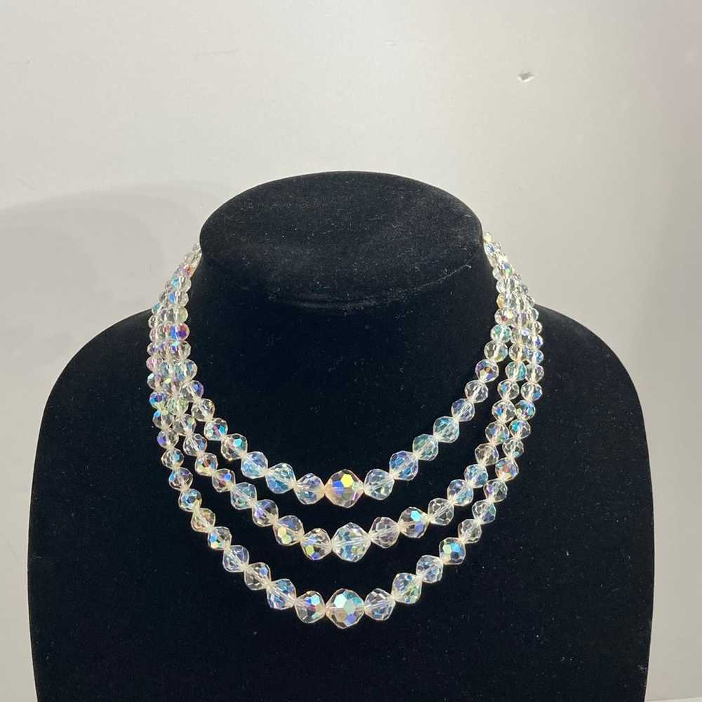 AB Crystal Glass Bead Triple Stranded 12” Necklace - image 1