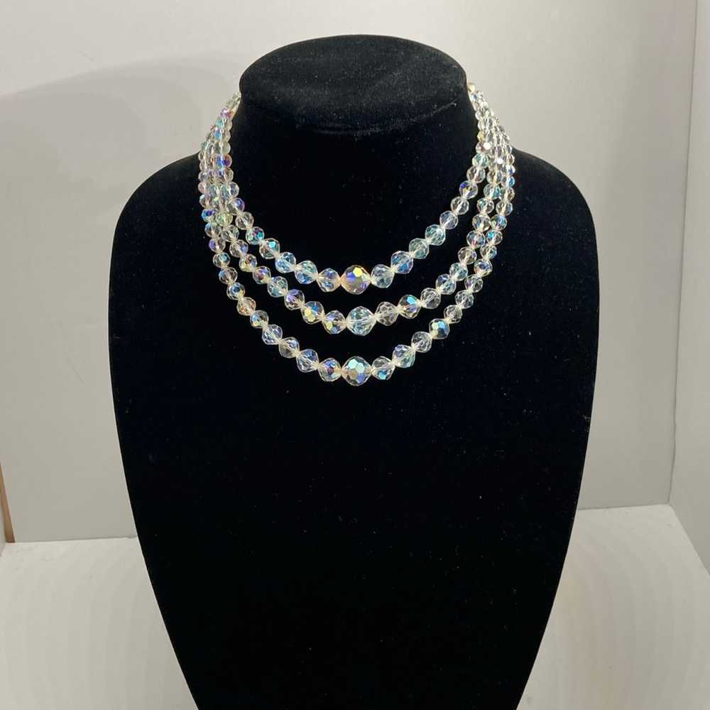 AB Crystal Glass Bead Triple Stranded 12” Necklace - image 3