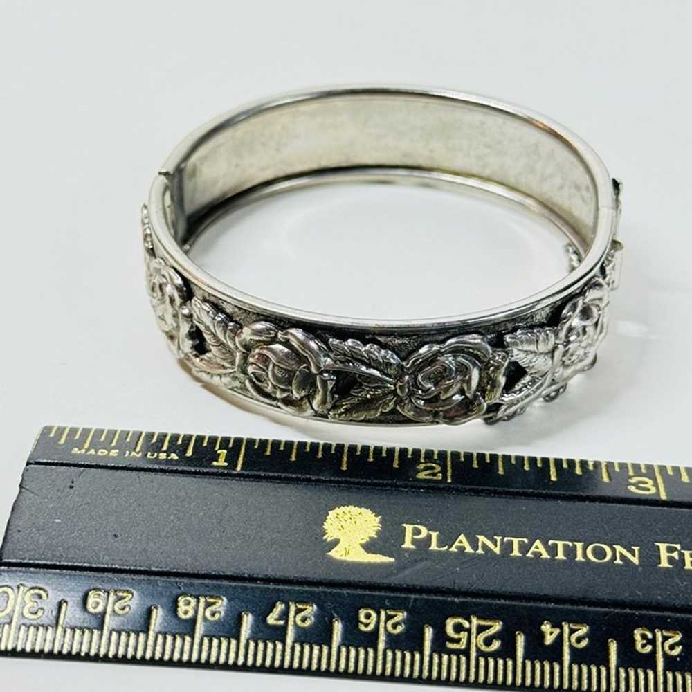 Vintage Victorian style Hinged Silver-tone Bangle… - image 8