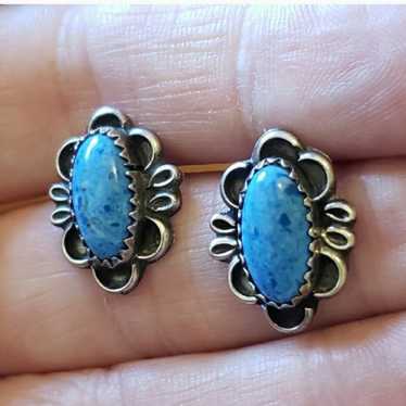 Vintage Denim Lapis Handcrafted Post Pierced Earr… - image 1