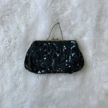 Black Sequin Vintage Clutch - image 1