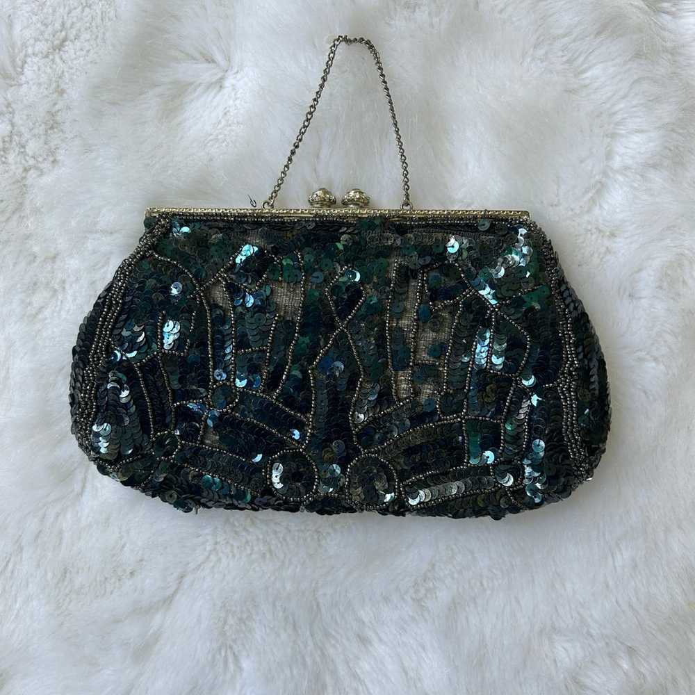 Black Sequin Vintage Clutch - image 2