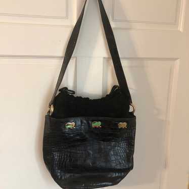 Vintage 90’s Furla Black Crocodile Embossed Leather & buy Suede Gold Elephants