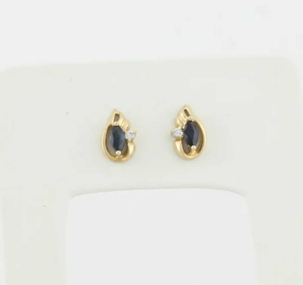 10k Yellow Gold Natural Blue Sapphire and Cz Earr… - image 4