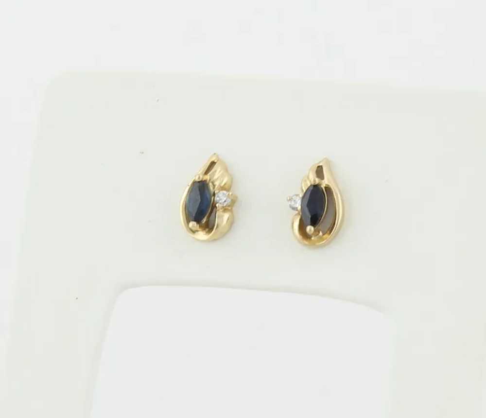 10k Yellow Gold Natural Blue Sapphire and Cz Earr… - image 6