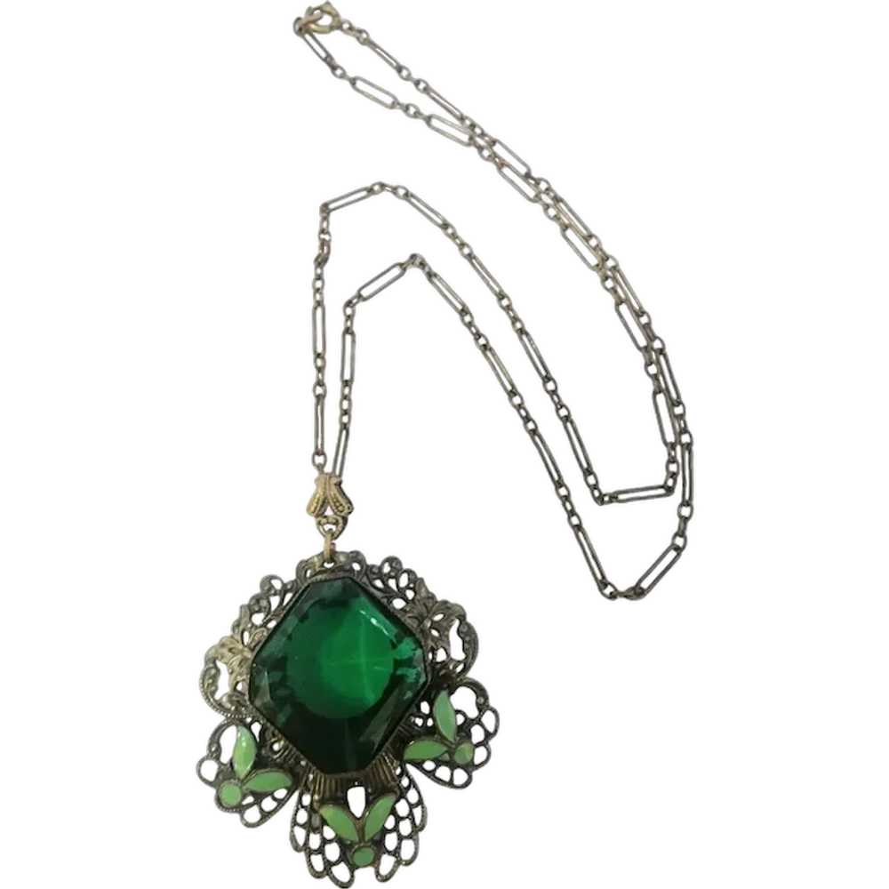 Stunning Art Deco Czech Glass Enamel Pendant Neck… - image 1