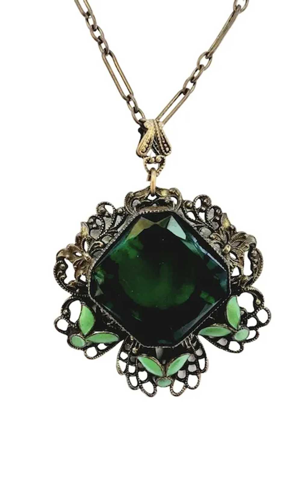 Stunning Art Deco Czech Glass Enamel Pendant Neck… - image 2