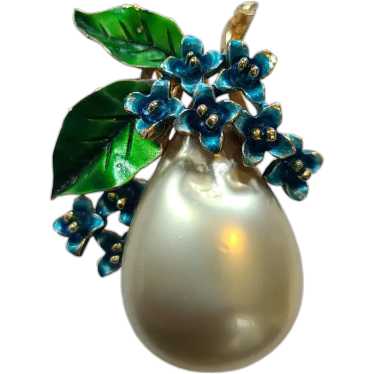 ART Signed Simulated Pearl Pear Brooch - image 1