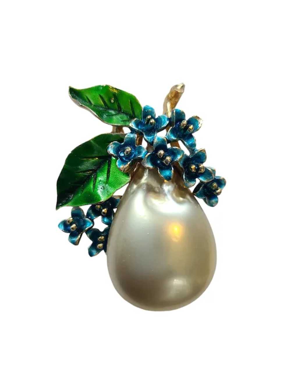 ART Signed Simulated Pearl Pear Brooch - image 2