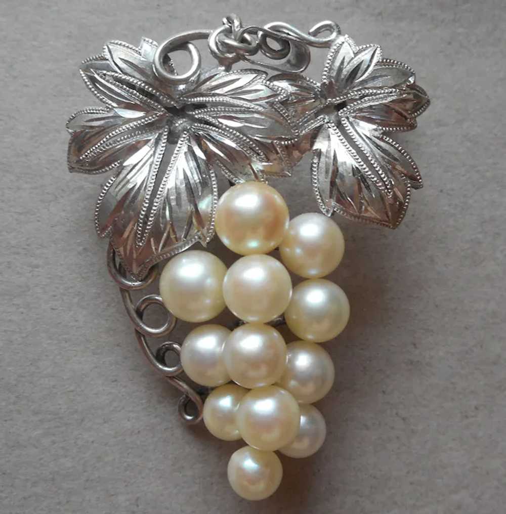 Mid Century Japan Akoya Pearls Sterling Silver Pe… - image 2