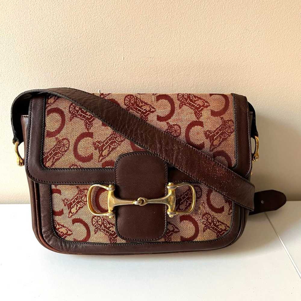 CELINE Horsebit Carriage Brown Leather Shoulder B… - image 1