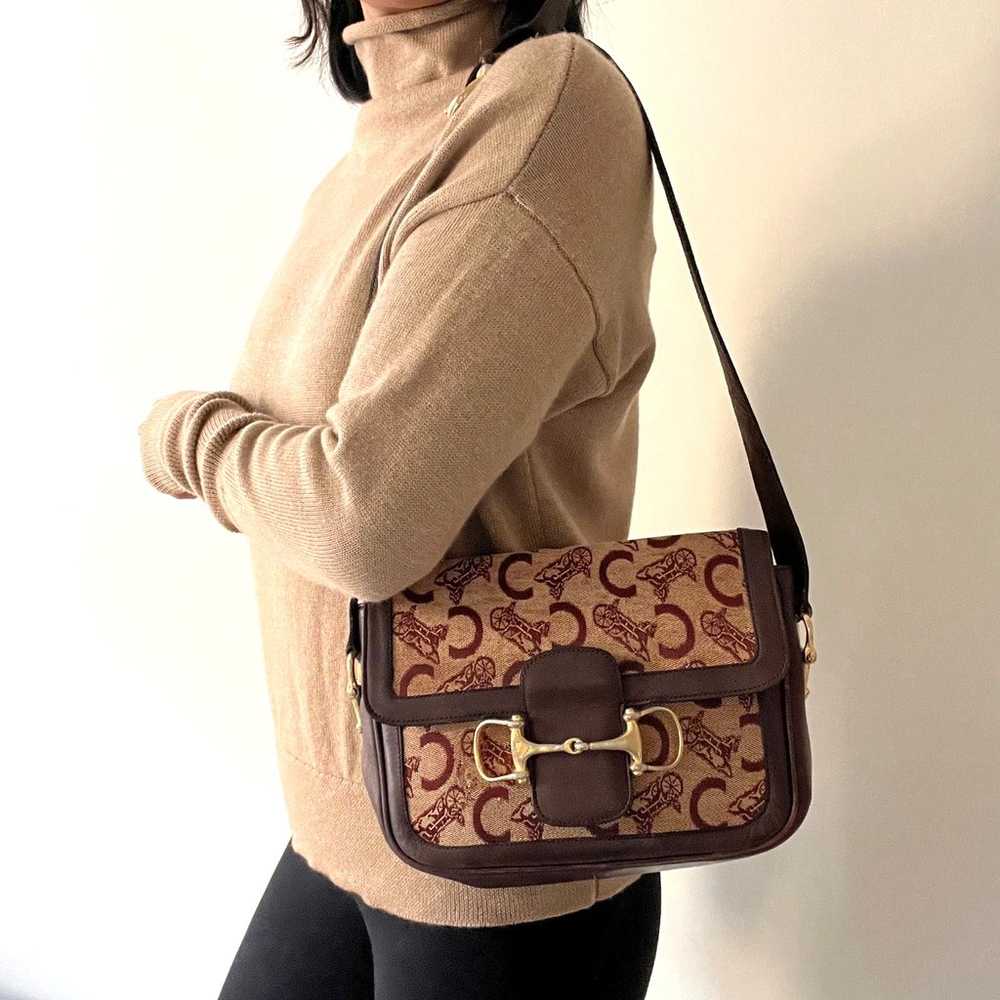 CELINE Horsebit Carriage Brown Leather Shoulder B… - image 2