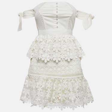 Self Portrait White Lace Tiered Off Shoulder Mini… - image 1