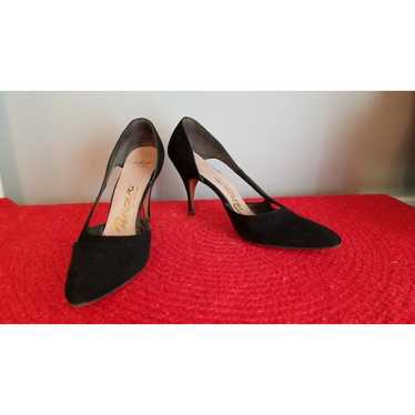 50s Vintage Palizzio Stilettos Shoes in Black Sued