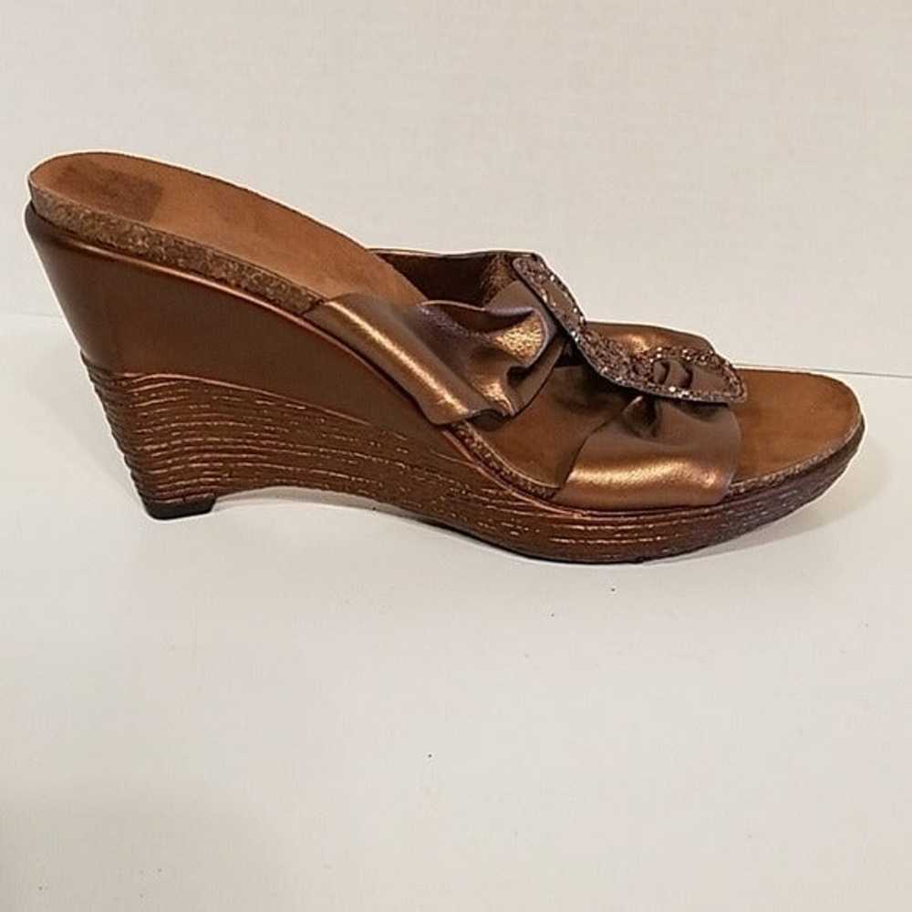 Vintage Italian Embellished Copper Leather Wedge … - image 3