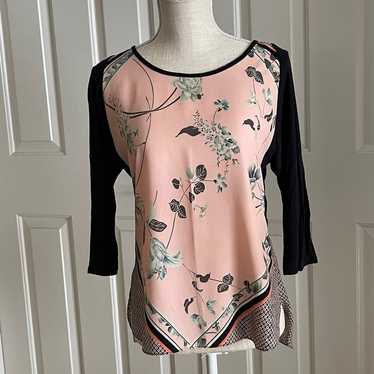 Oasis black viscose & pink floral front size XS t… - image 1