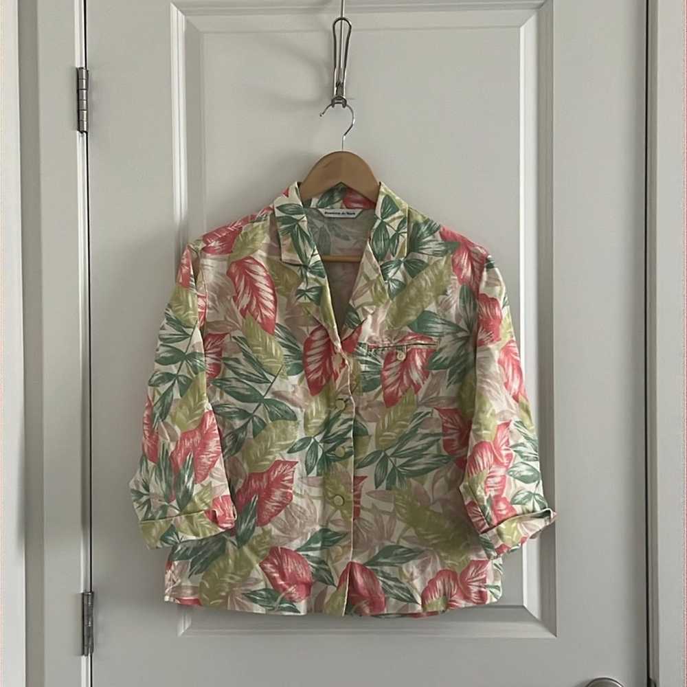 Preston & York 100% Linen Blouse - Multi / Tropic… - image 1