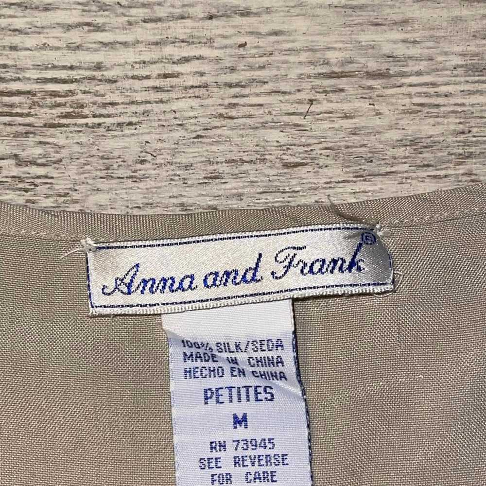 EUC Vintage Anna and Frank Tan 100% Silk Button D… - image 3