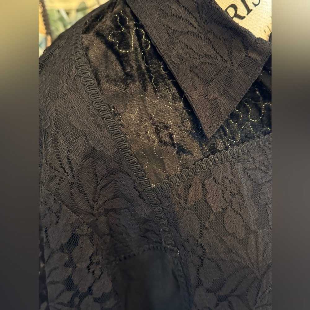 Bedford Fair Vintage Black Lace Floral Sheer Blou… - image 2