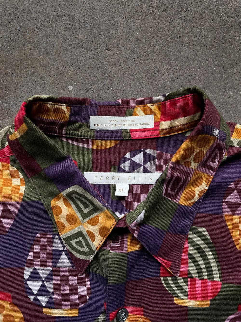 90's Perry Ellis Geometric Vessel Shirt—[XL] - image 3