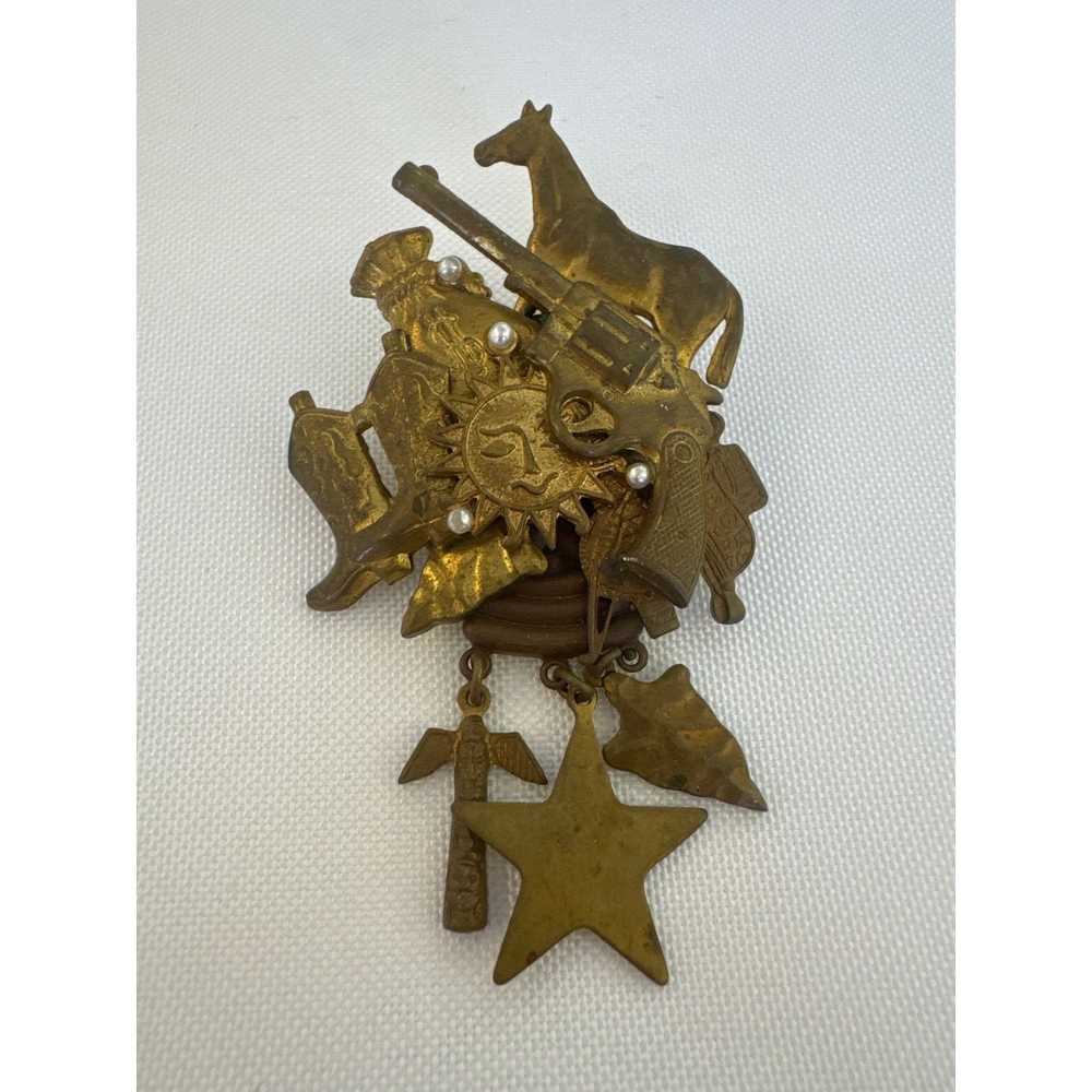 Vintage Vintage 1960s 1970s Cowboy Western Brooch - image 1