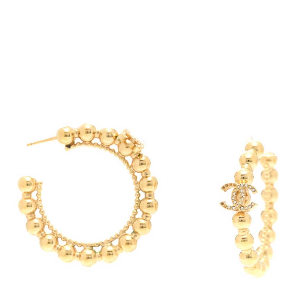 CHANEL Crystal Bead CC Hoop Earrings Gold - image 1