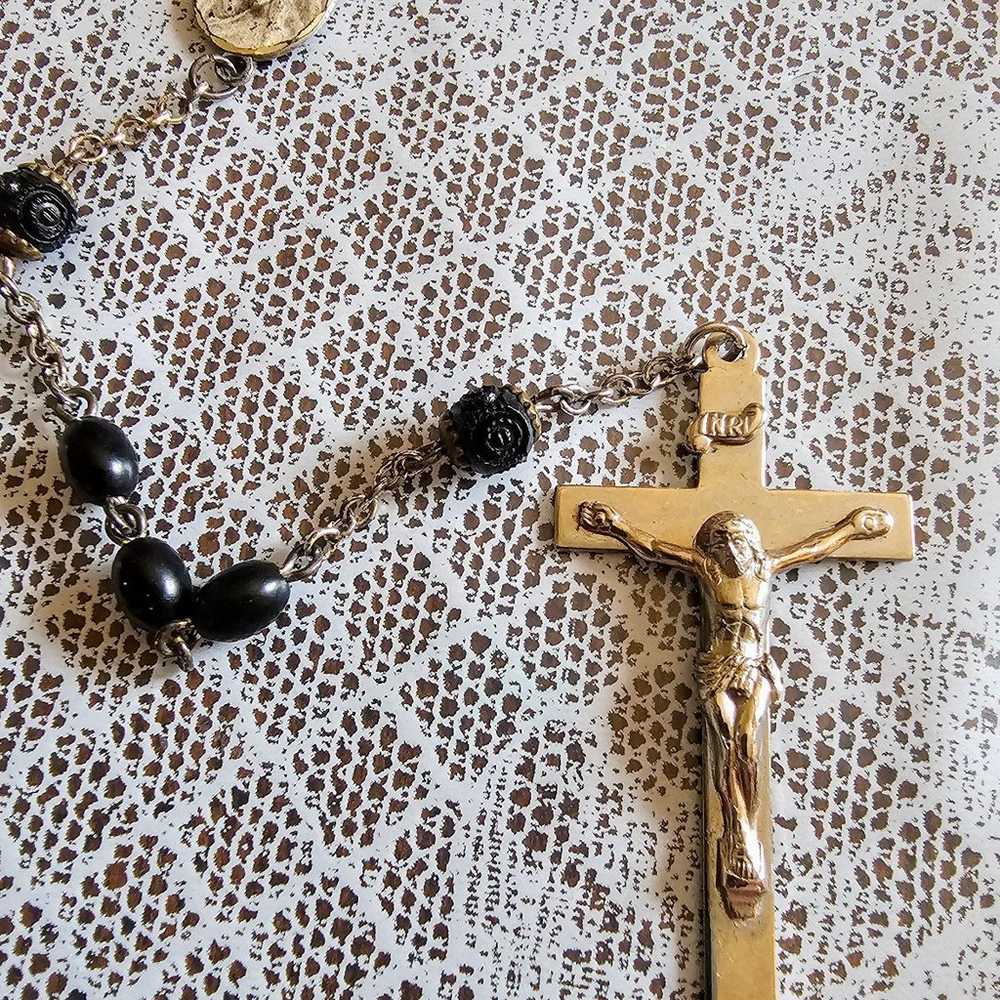 Vintage Rosary Sterling Silver Arco Black Necklac… - image 1