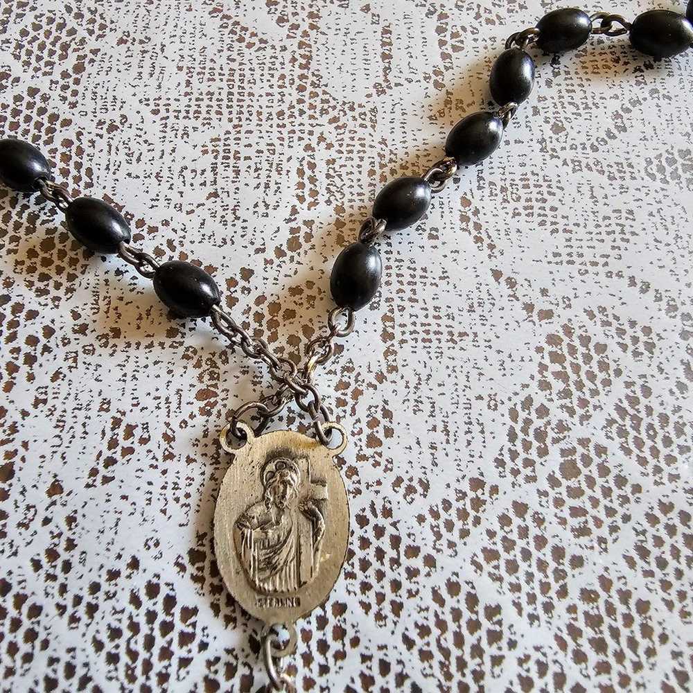 Vintage Rosary Sterling Silver Arco Black Necklac… - image 3