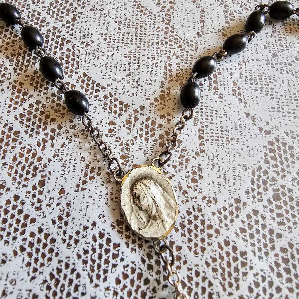 Vintage Rosary Sterling Silver Arco Black Necklac… - image 4