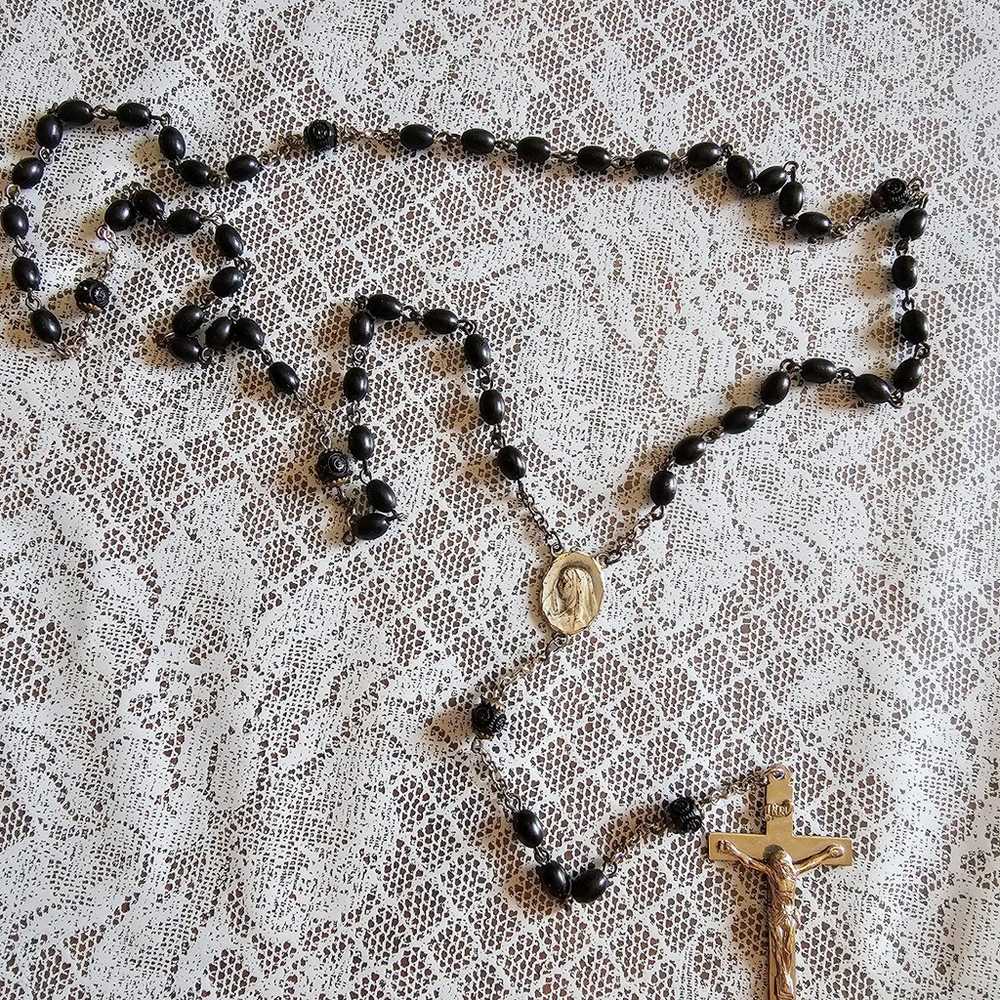 Vintage Rosary Sterling Silver Arco Black Necklac… - image 5