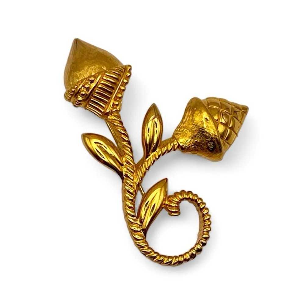 Vintage Monet Floral Bud Brooch in Shiny Gold Tone - image 1