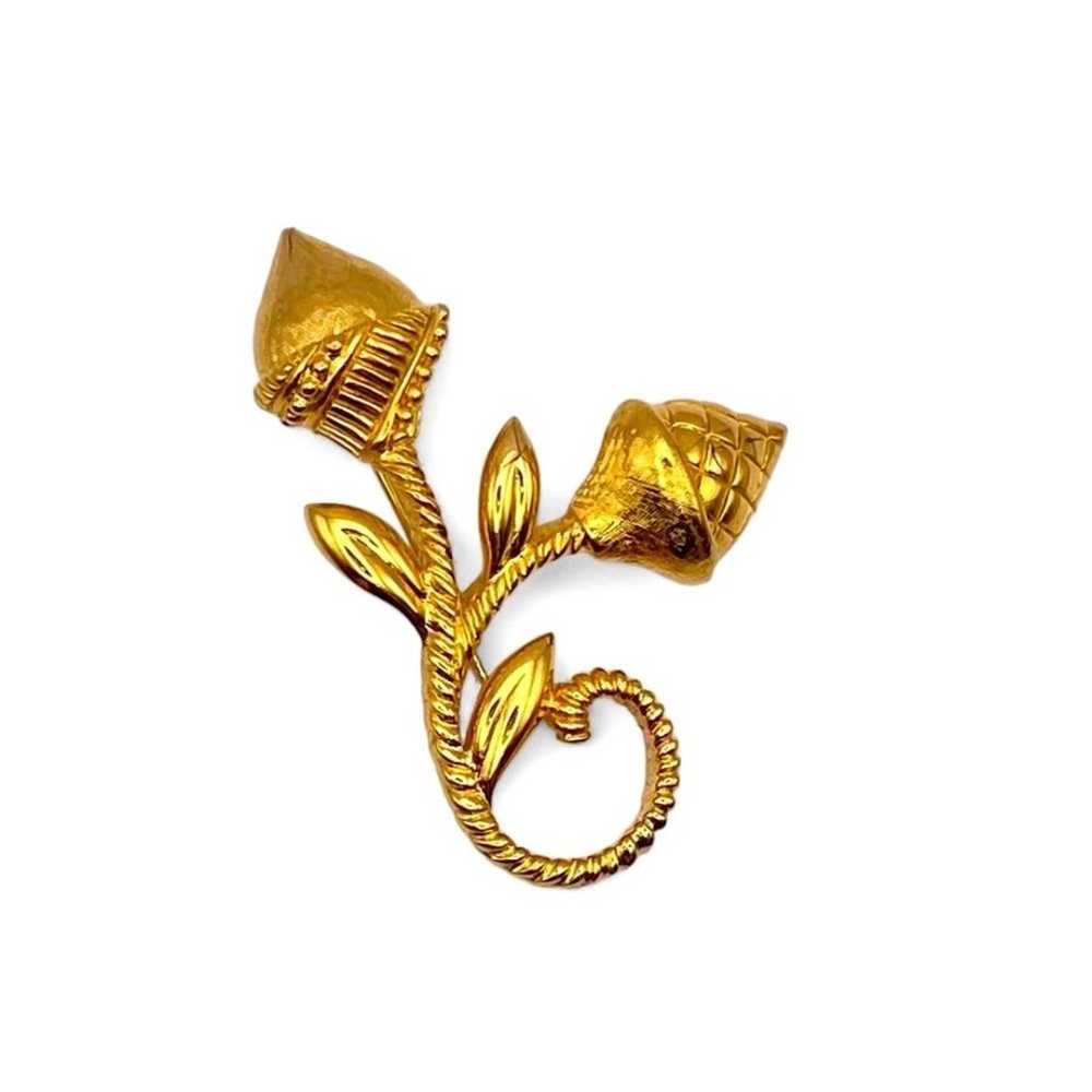 Vintage Monet Floral Bud Brooch in Shiny Gold Tone - image 2