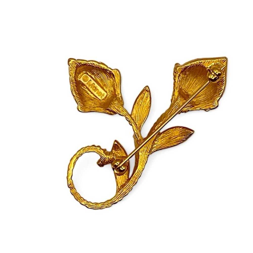 Vintage Monet Floral Bud Brooch in Shiny Gold Tone - image 3