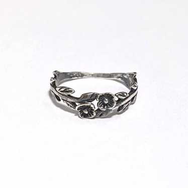 Vintage sterling silver ring double flower floral… - image 1