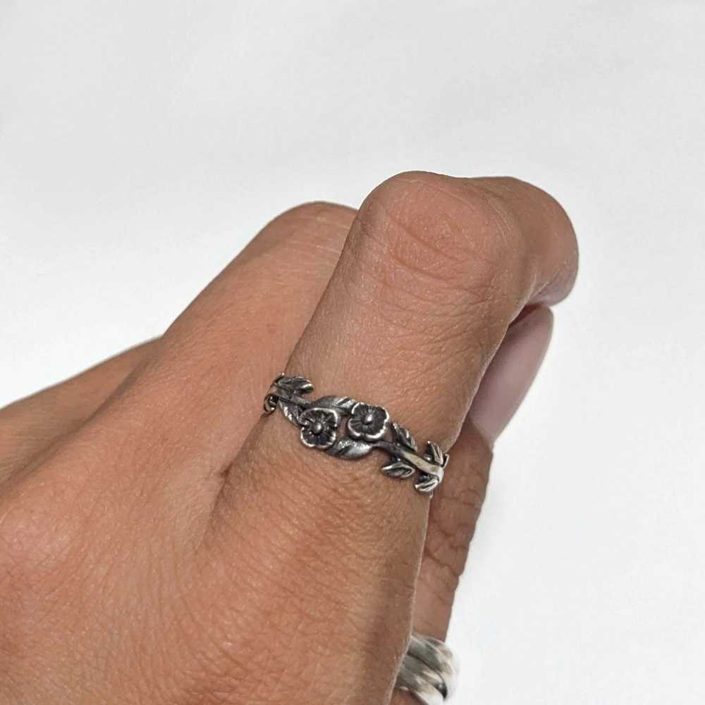 Vintage sterling silver ring double flower floral… - image 2