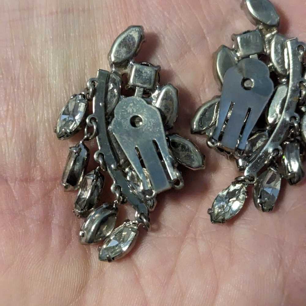 Vintage Art Deco Style Silver tone Clip-on Earrin… - image 4