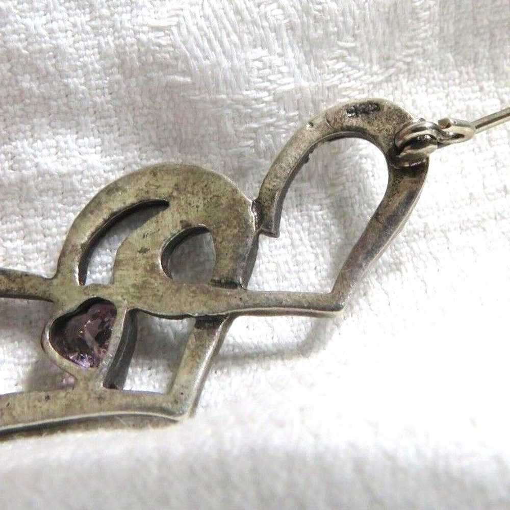 Vintage Sterling Silver Marcasite Double Heart Pi… - image 7