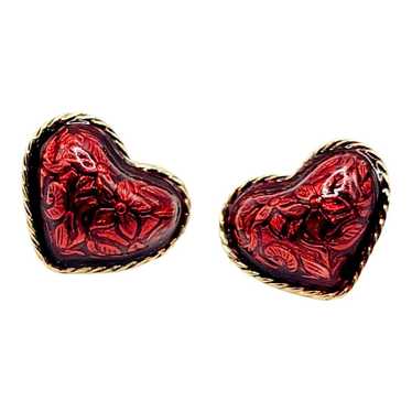 Vintage AVON Red Heart Earrings With Gold Tone Tr… - image 1