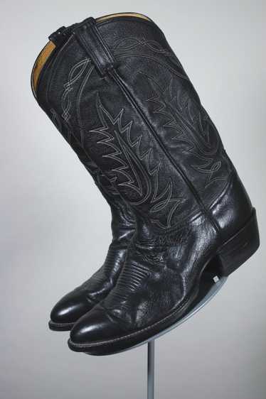 80s black leather cowboy boots Tony Lama USA mens 