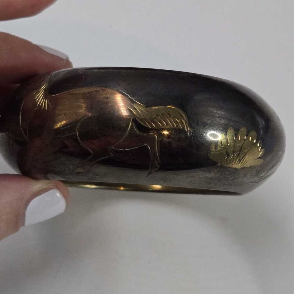 Vintage Brass Hand Etched Horses Boho Made In Ind… - image 3