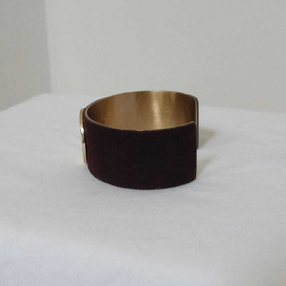 Retired Rustic Cuff Bracelet Dark Brown Suede Gol… - image 3