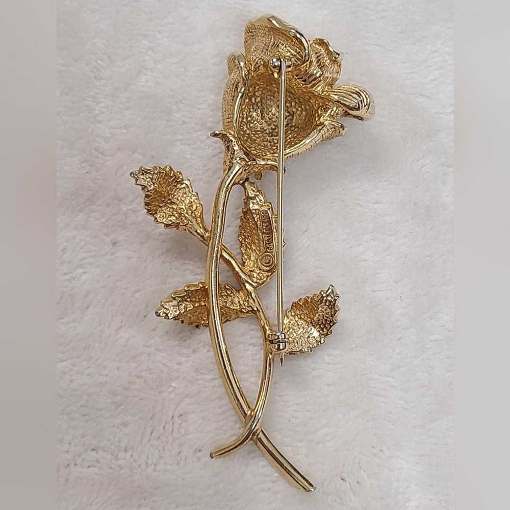 Vintage Castlecliff Gold Tone Rose Brooch - image 4