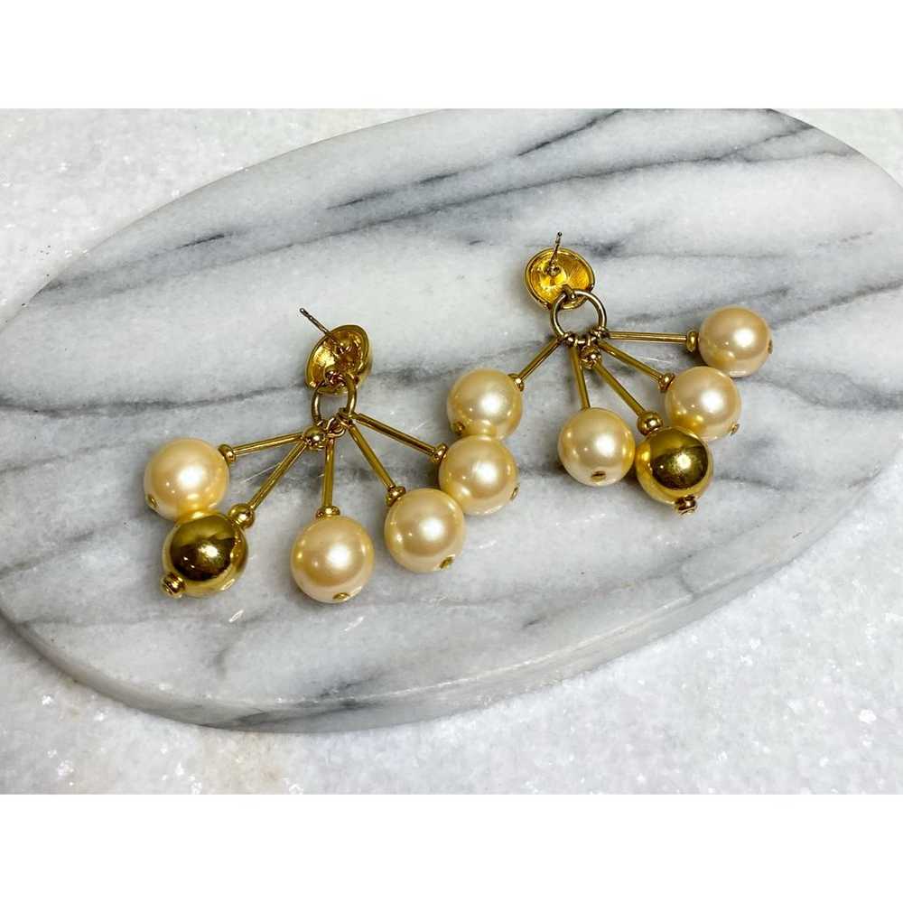 Vintage Gold Ball Pearl Chandelier Statement Earr… - image 2