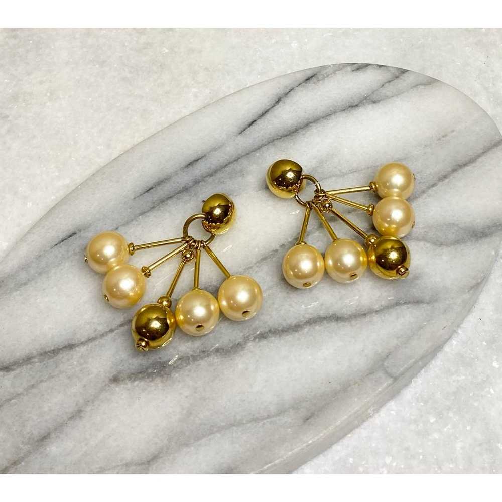 Vintage Gold Ball Pearl Chandelier Statement Earr… - image 3